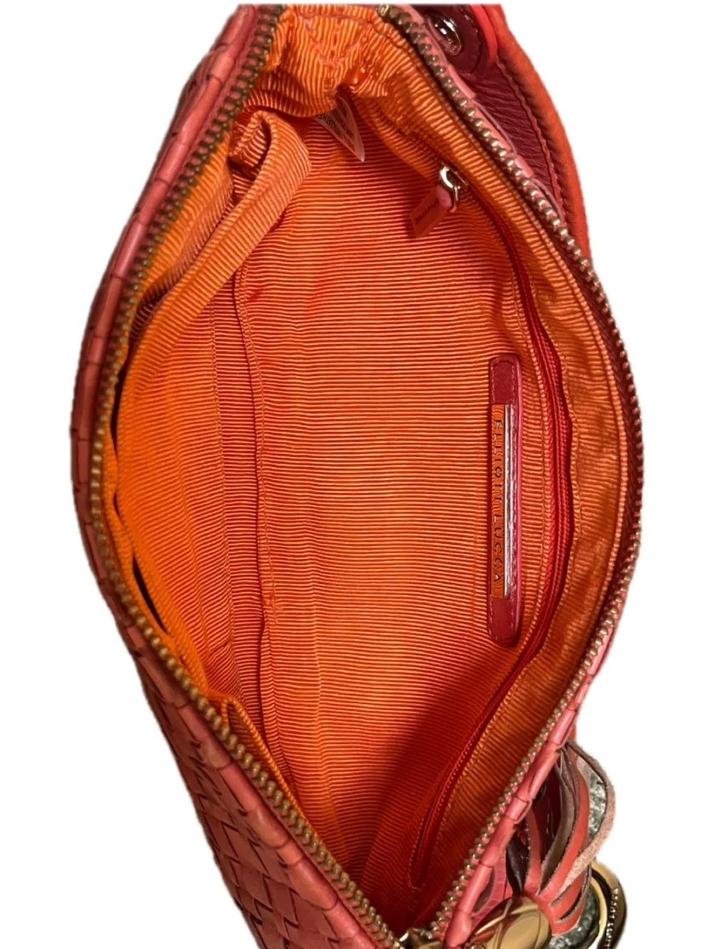 Elliott Lucca Intreccio III Woven Coral Orange Handbag - Picture 10 of 14